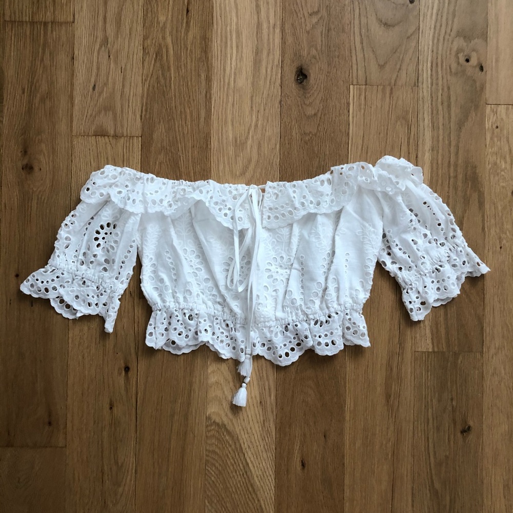 Honey Punch Off-The-Shoulder Eyelet Top